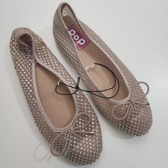 Pop Attraction Nude Women's Size 8.5 Beige Mesh Rhinestones Jewel Ballet Flat - Picture 4 of 12